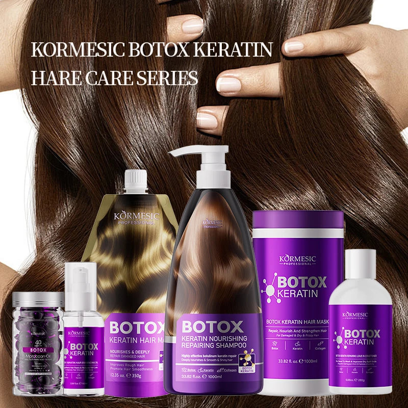 Hair treatment product range with hairstyle example