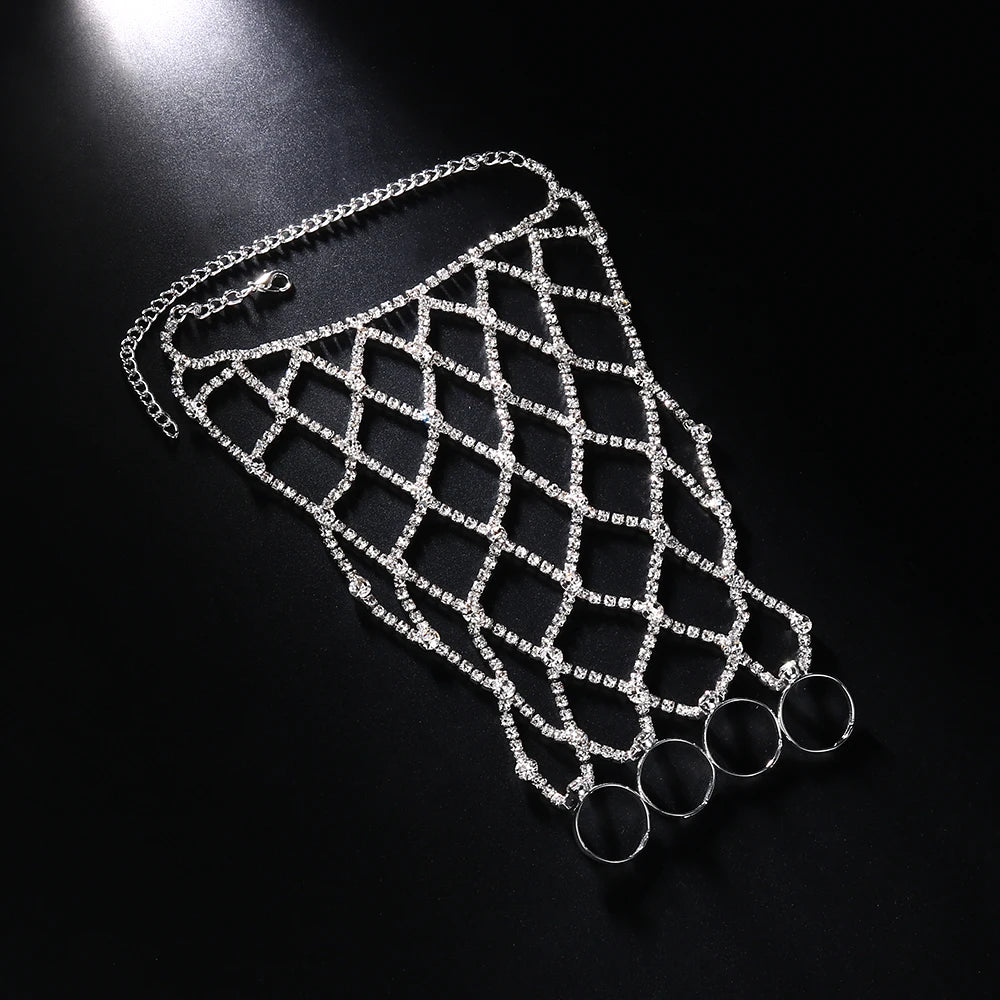 Luxury Rhinestone Mesh Hand Chain Finger Bracelet