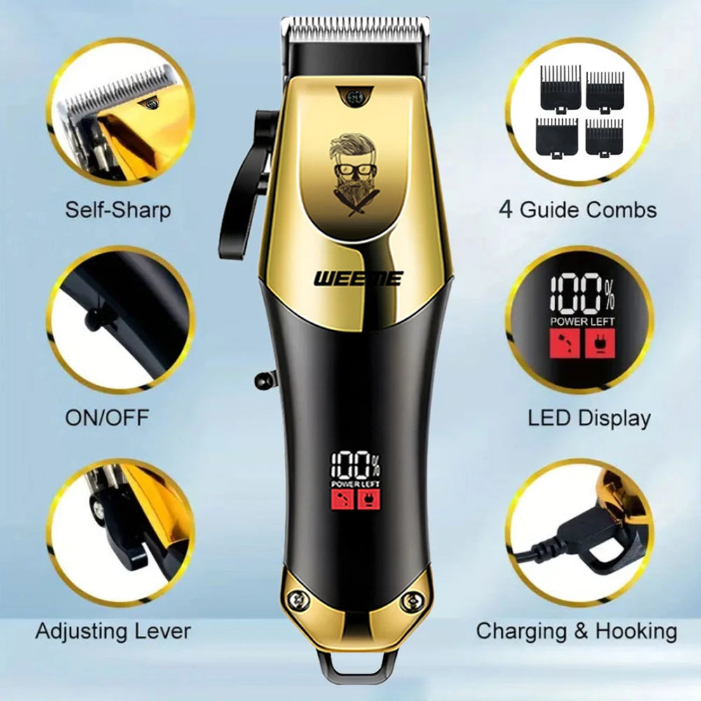 Cordless trimmer kit with attachments and feature illustrations