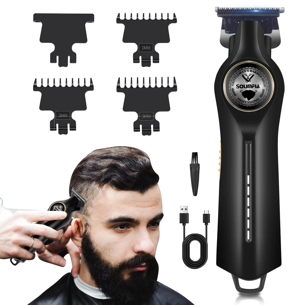 Electric hair clipper or trimmer kit with comb attachments