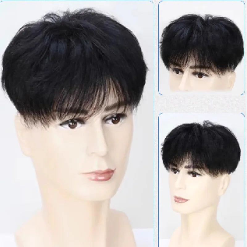Short straight dark wig with styling examples