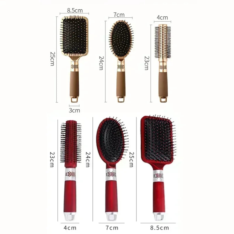 Anti-Frizz Cushion Hair Brush for Detangling and Styling | 3 Sizes for Short to Long Hair | Red, Green, Gold Luxury Colors