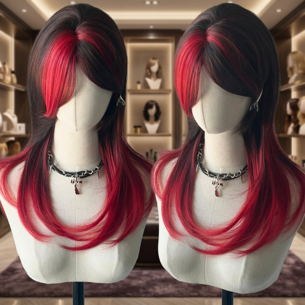 Cosplay wig shown with front, back or styling views