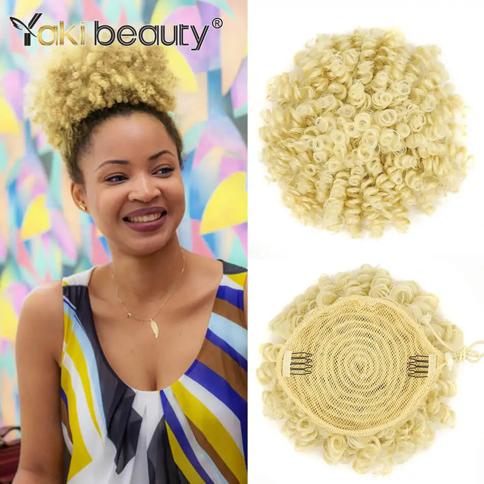 Curly puff hairpiece with styled hair or base details