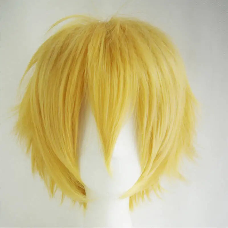 Short layered cosplay wig shown on a mannequin