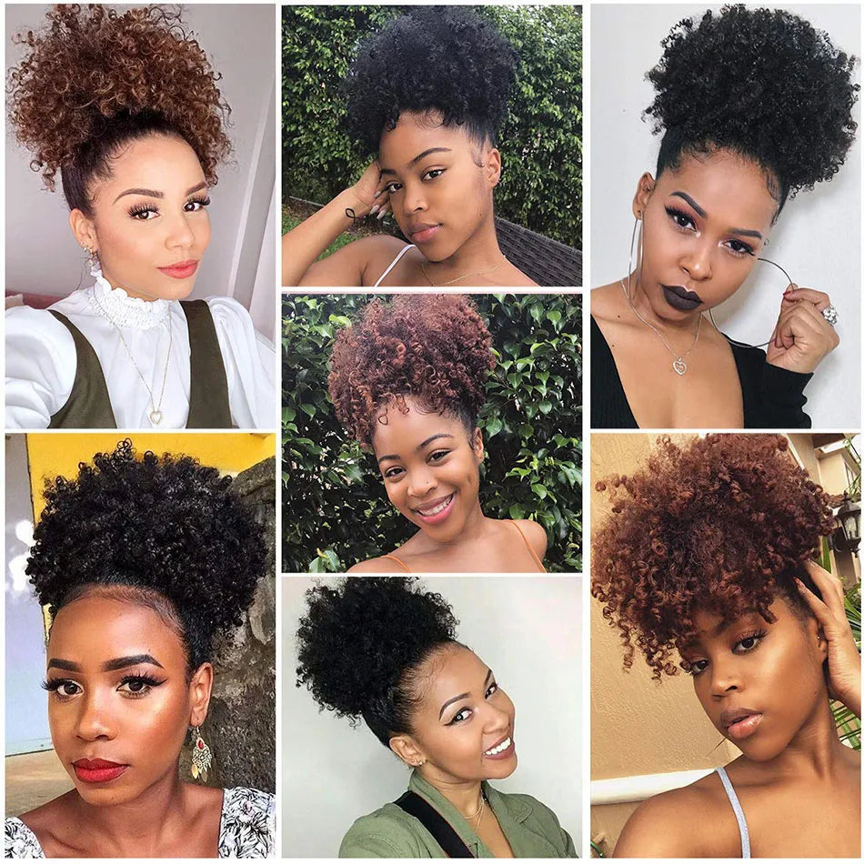 Curly puff hairpiece with styled hair or base details