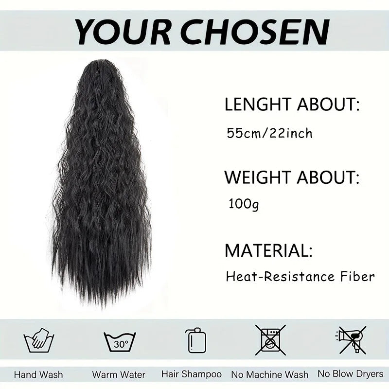 22" Long Kinky Wave Curly Drawstring Ponytail Extension