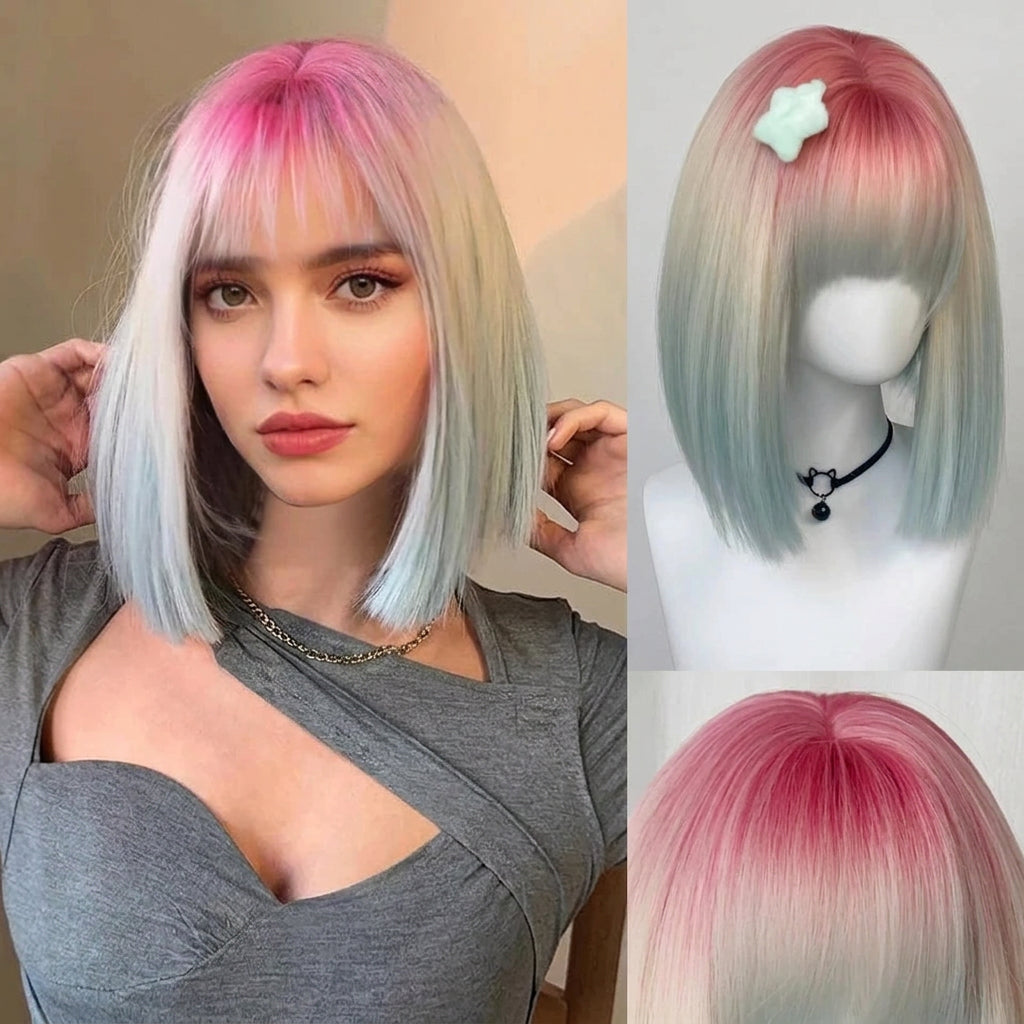 Cosplay wig shown with front, back or styling views