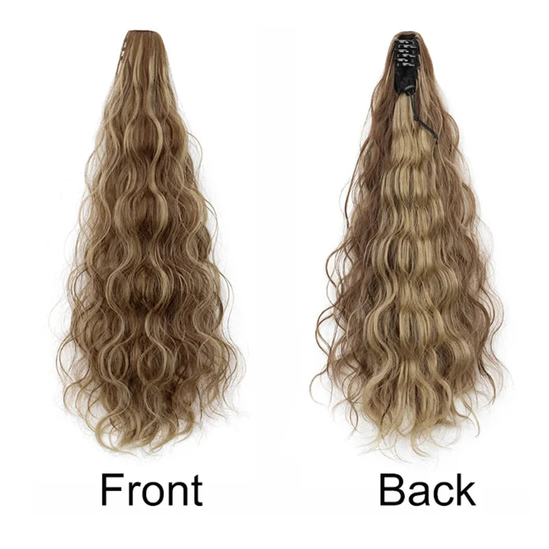 Front and back of wavy claw-clip ponytail extension