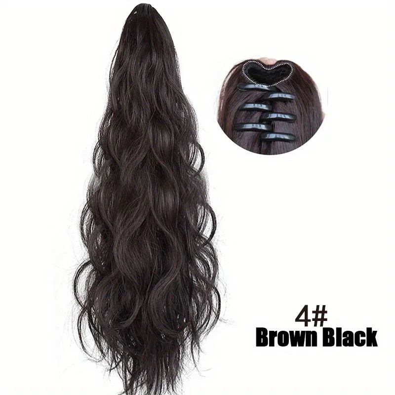Wavy claw-clip ponytail extension with hairstyle or clip view