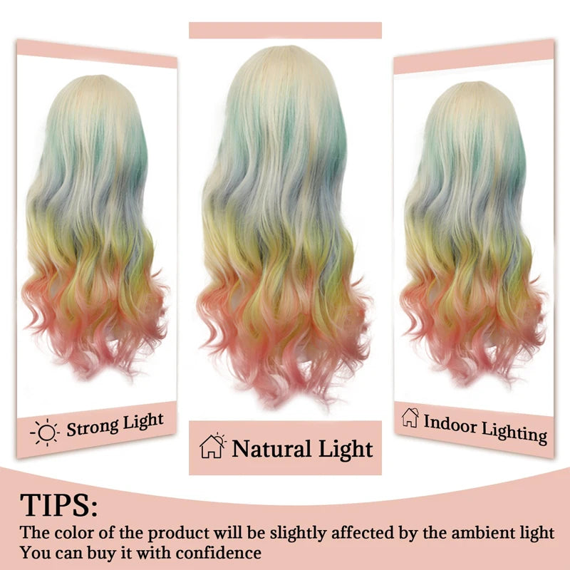Pastel wig color shown under different lighting conditions