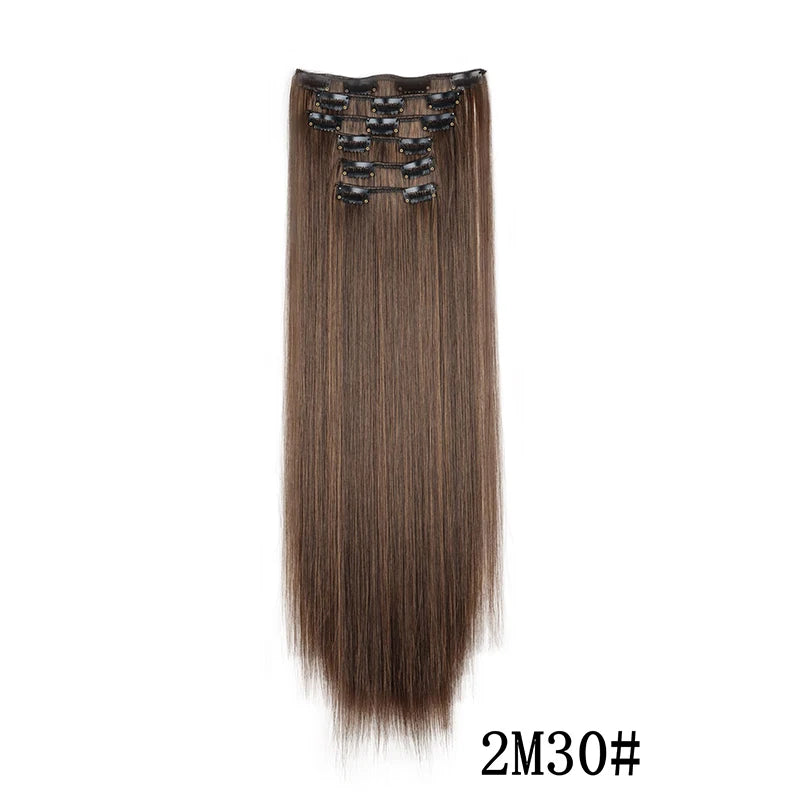 Straight clip-in hair extension with visible attachment clips