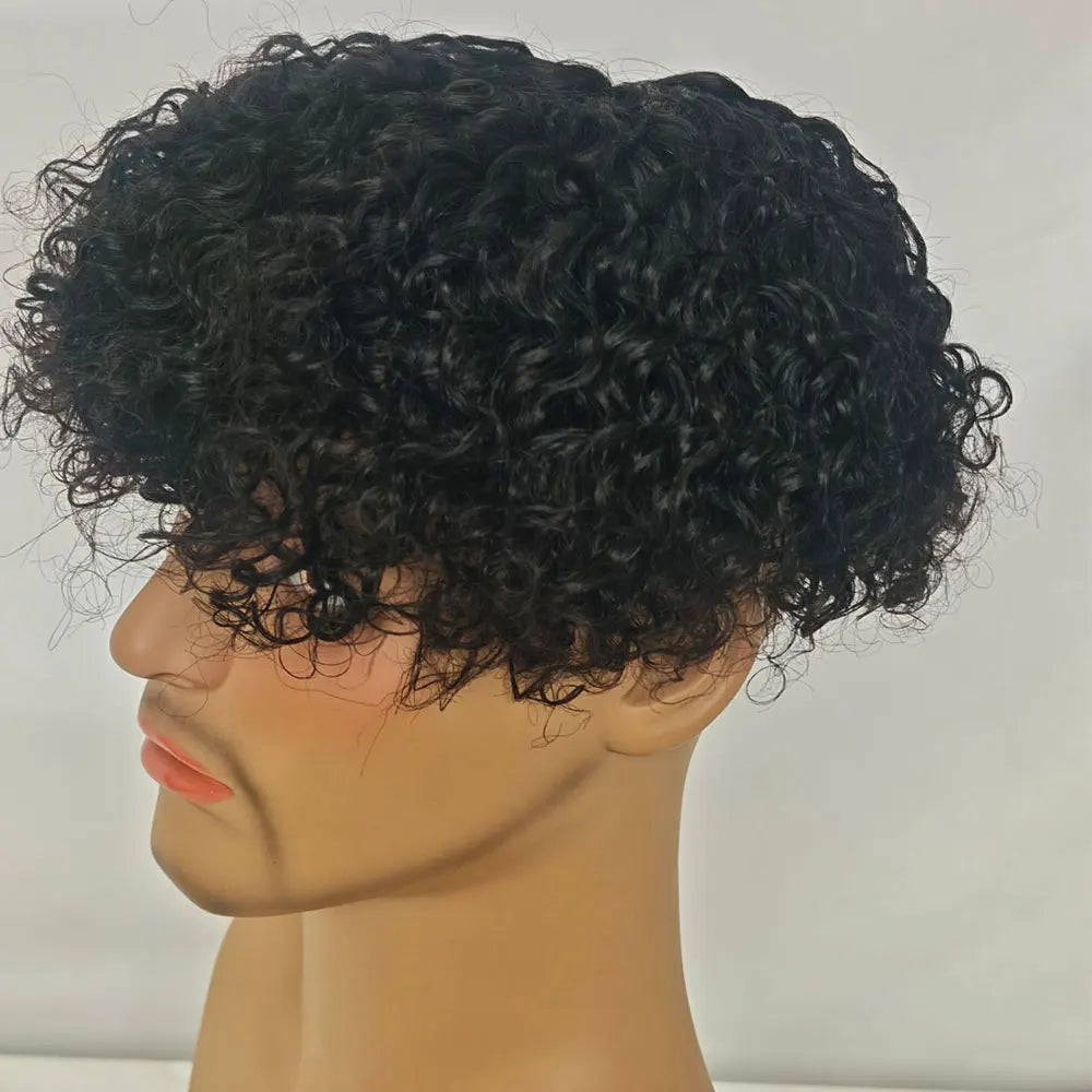 Curly hair toupee showing curl texture and base