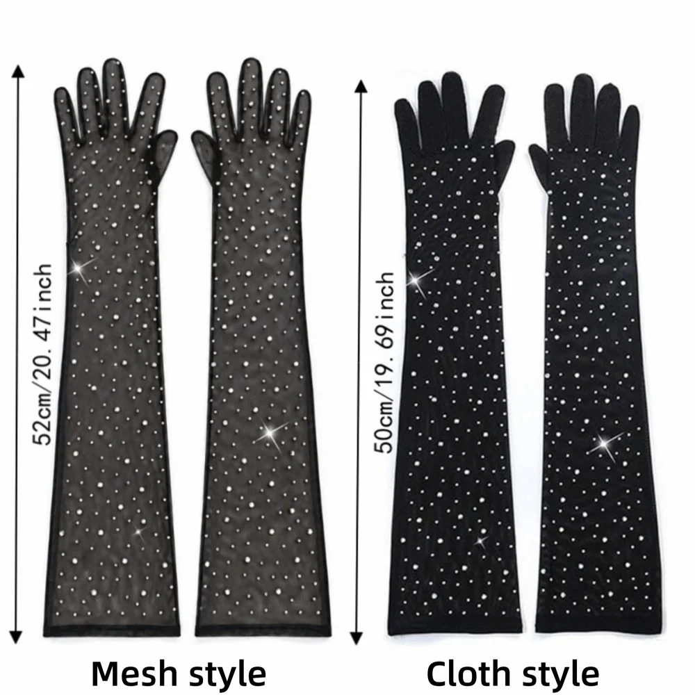 Elbow Length Full Finger Rhinestone Statement Gloves