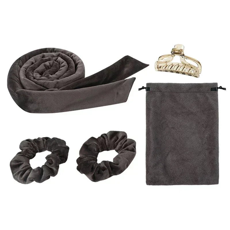 Heatless curling rod or ribbon with coordinating hair ties