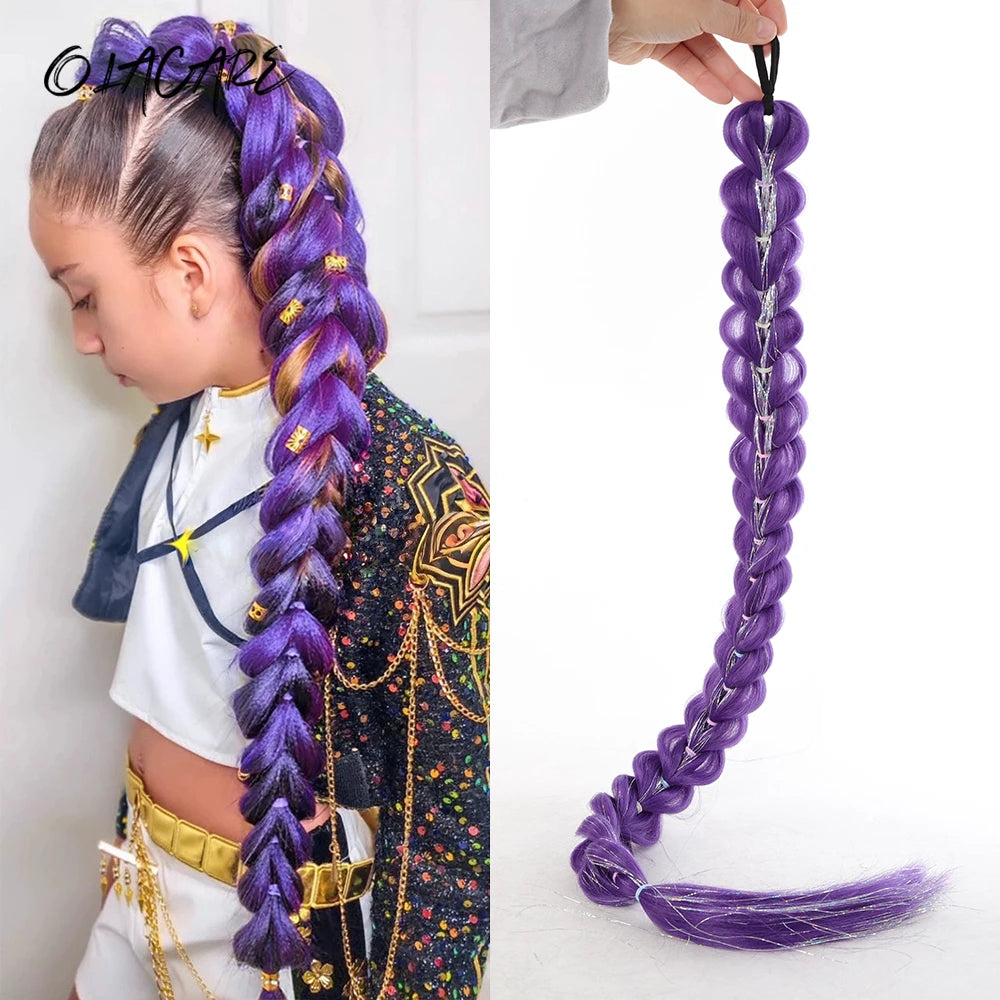 32-Inch Purple Braided Ponytail with Tinsel