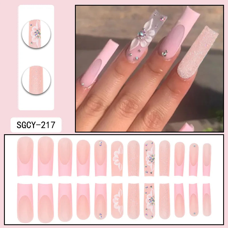 Press-on nail set with manicure example and design samples