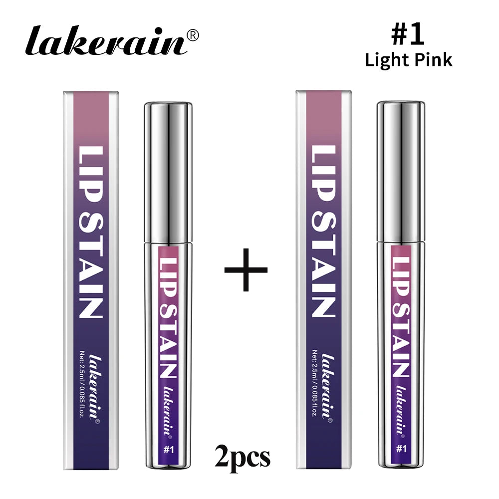 Lip stain tubes with shade shown on lips