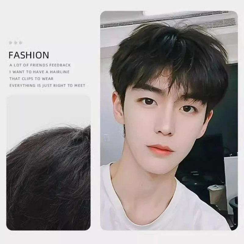 Short straight dark wig with styling examples