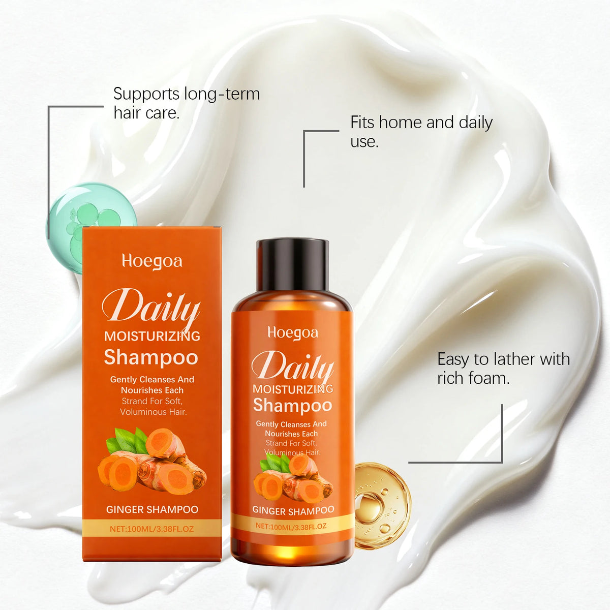 Daily shampoo and conditioner with hair care and use graphics