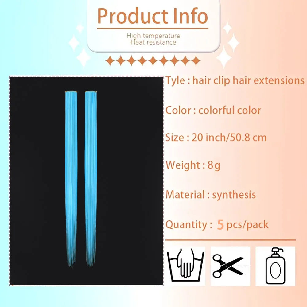 Bright clip-in hair extension strands with illuminated styling examples