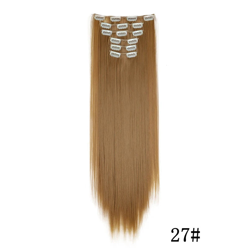 Straight clip-in hair extension with visible attachment clips