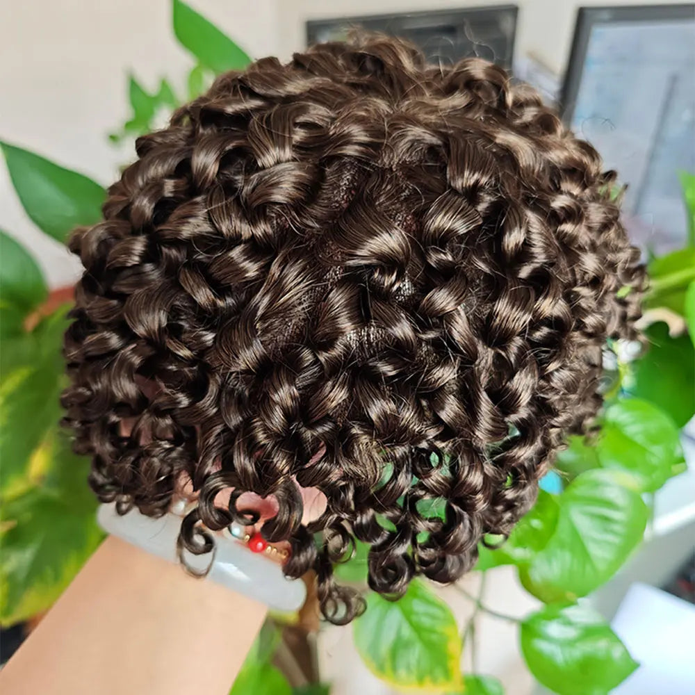 Curly brown toupee viewed from above