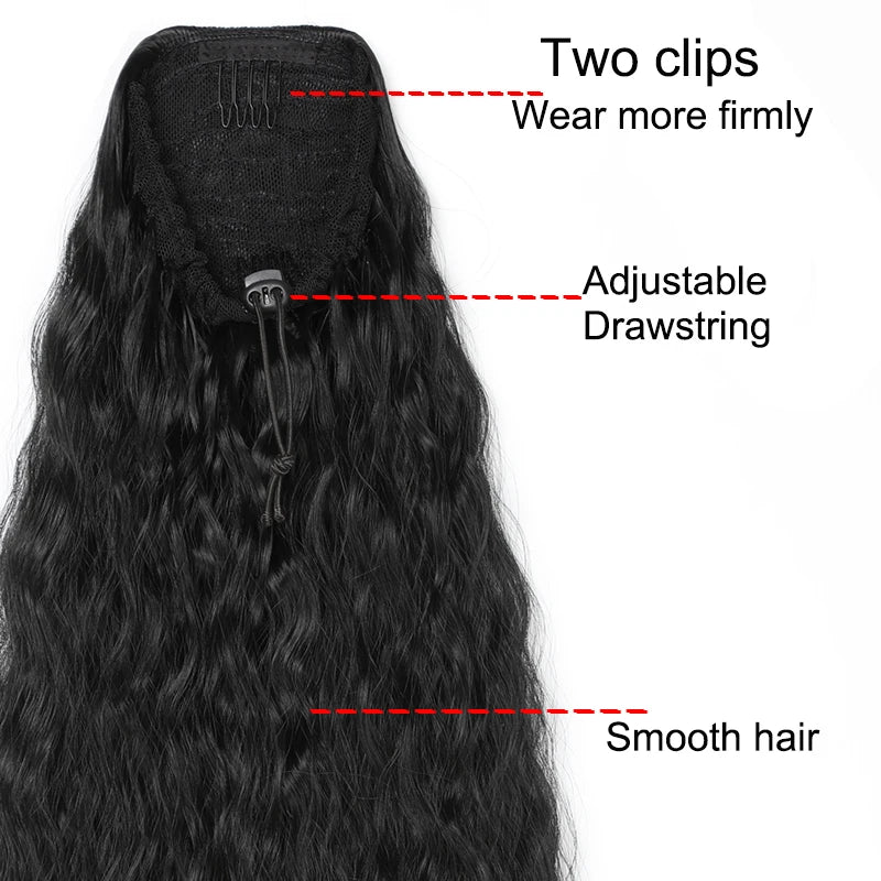 Inside of ponytail base showing clips and drawstring