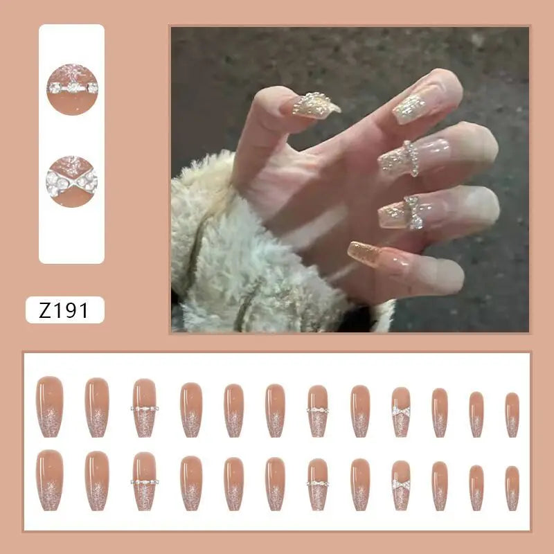 Press-on nail set with manicure example and design samples