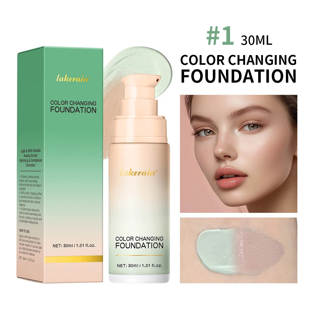 Foundation bottle and box with shade and makeup example