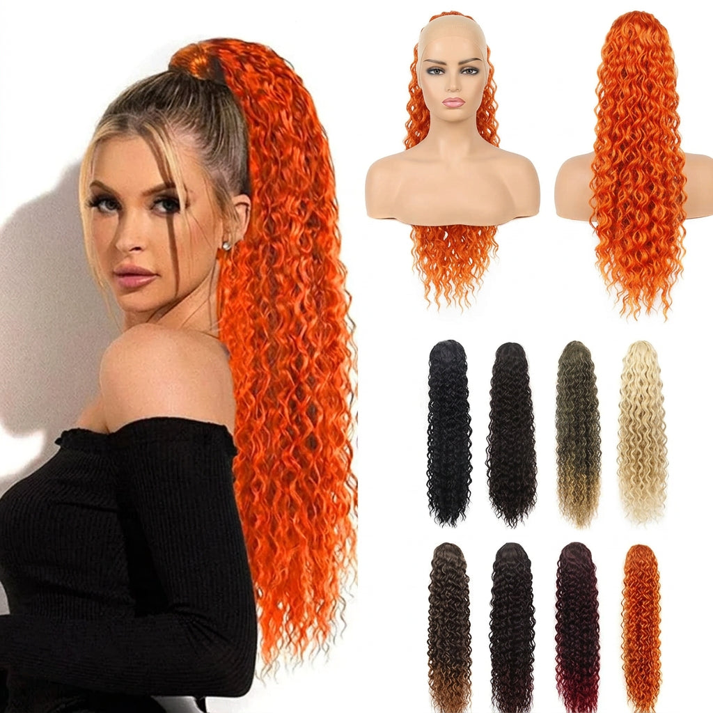 Curly Ponytail Extension Kinky Curly Hairpiece16/22/30Inch Soft Long Drawstring Water Wave Synthetic Ponytail for Women