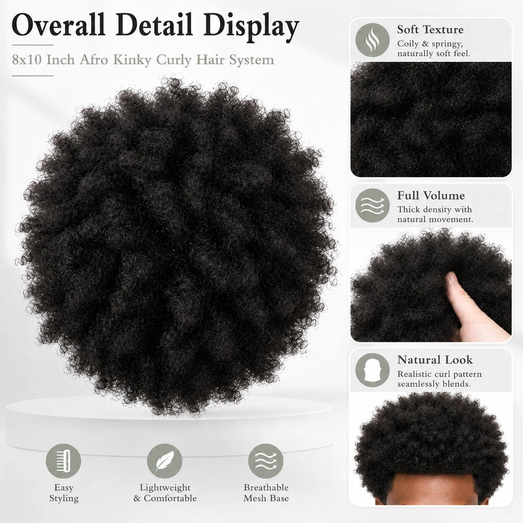 Curly hair toupee with hairstyle and base coverage details