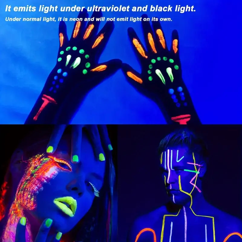 Bright face and body paint with UV-light application examples