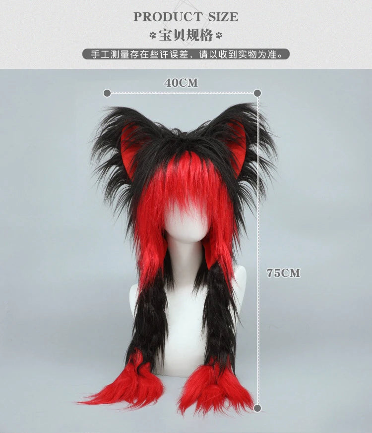 Y2K Cat Ear Plush Hat - Cute Braid Cosplay Cap- 9 Colors