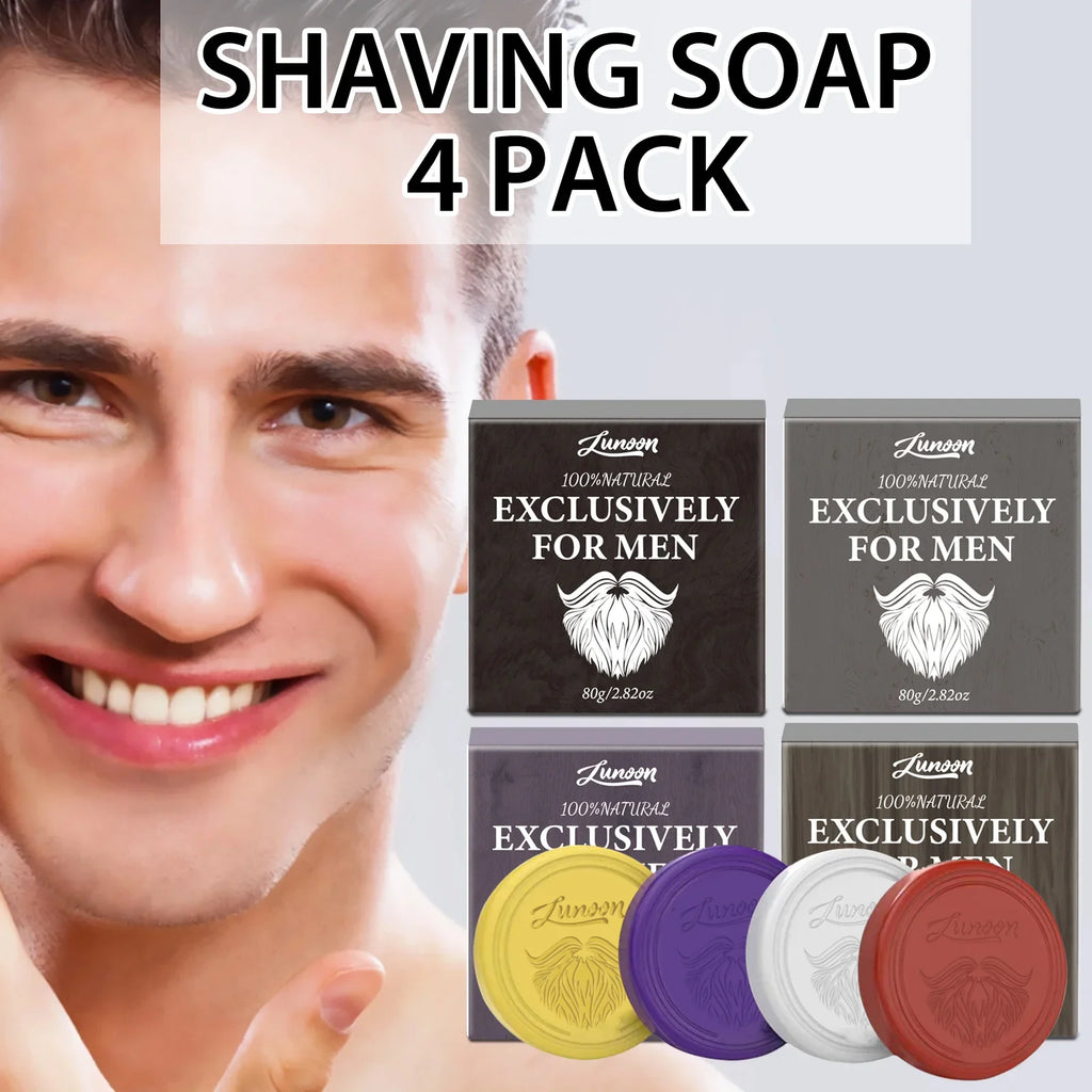 Shaving soap color options with product and application examples