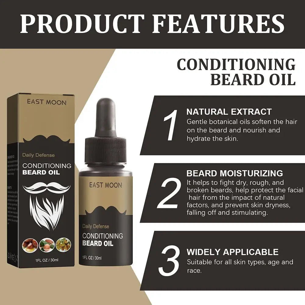 Beard oil or serum with grooming and promotional product graphics