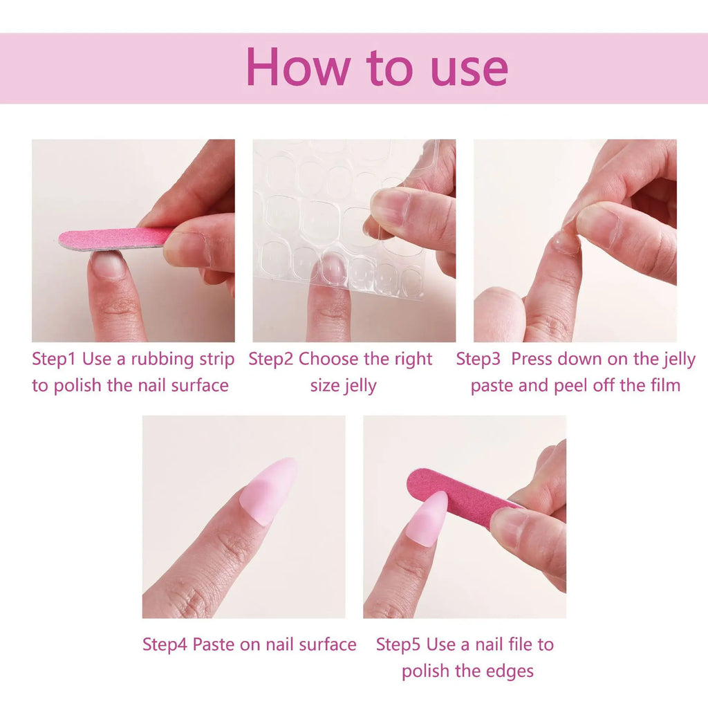 Illustrated press-on nail application instructions