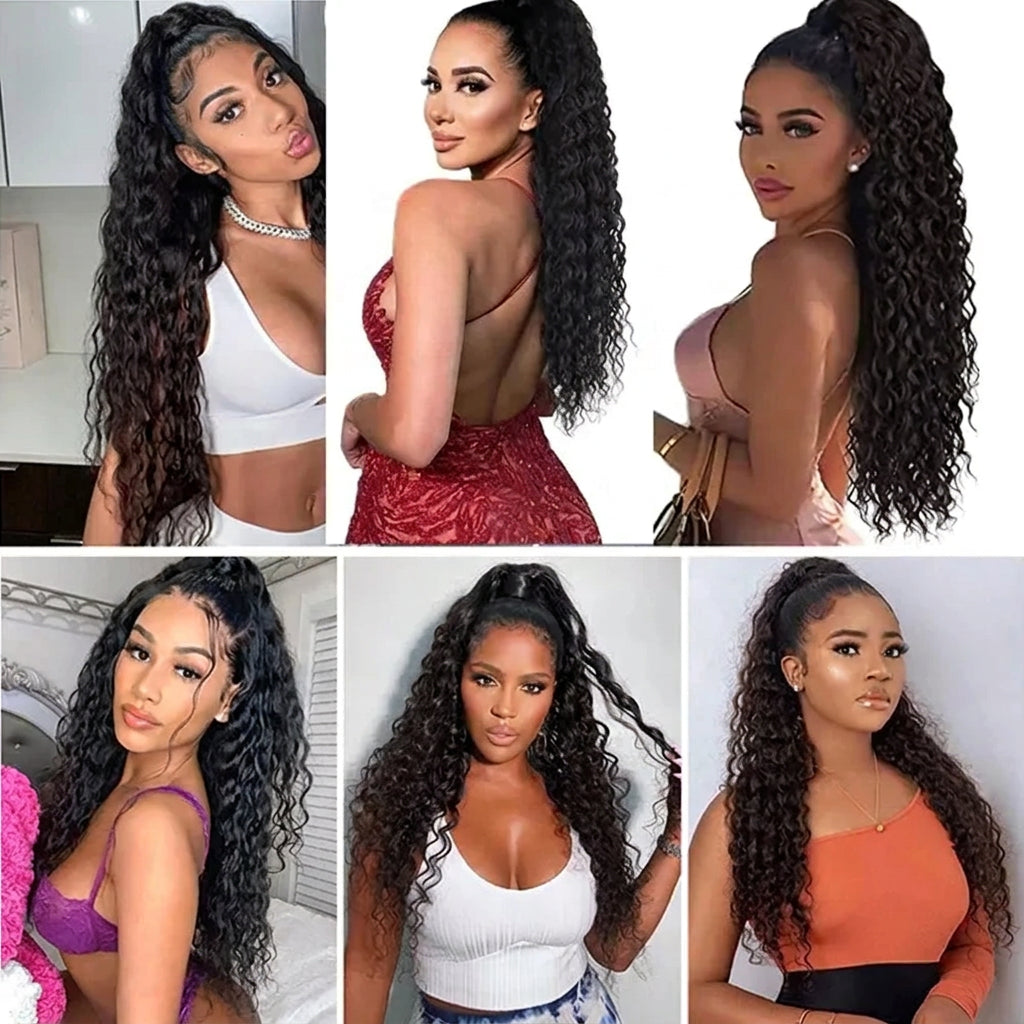 Deep Wave Clip-In Curly Ponytail Extension – Heat-Resistant Synthetic Hairpiece in 16, 22, or 30 Inches (8 Colors)