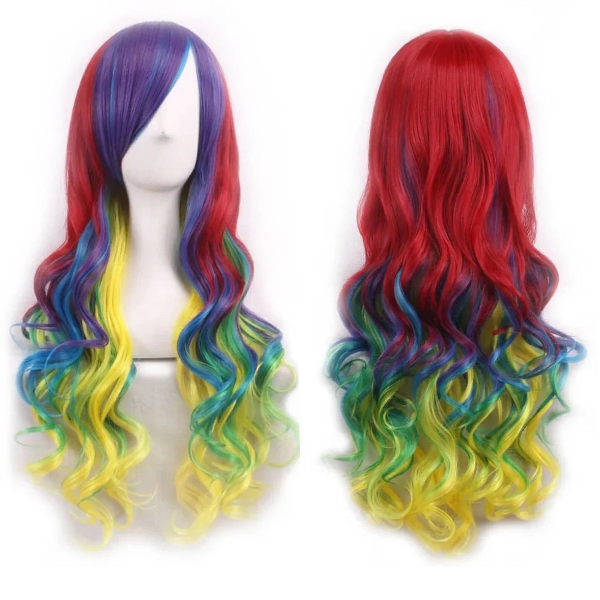 Colorful long wig shown from front and back