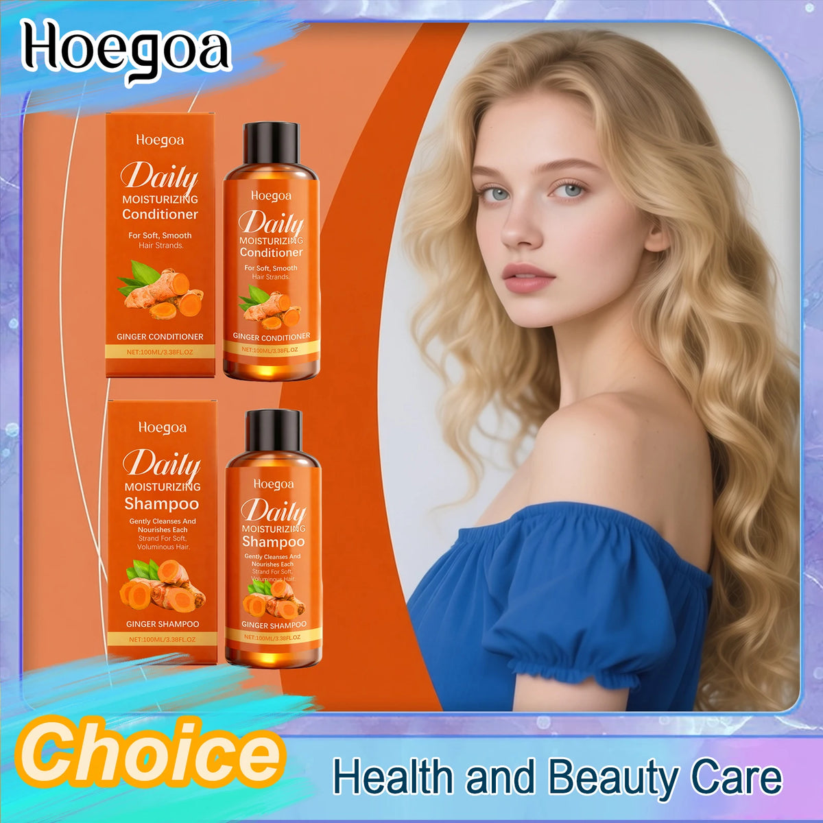 Daily shampoo and conditioner with hair care and use graphics