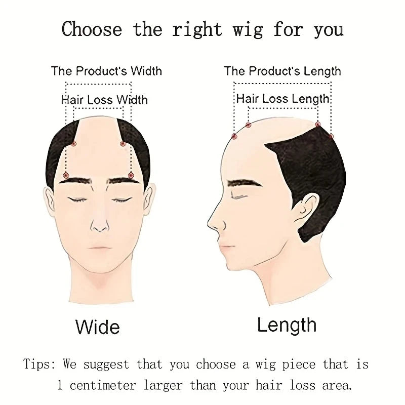 Diagrams showing how to measure hair topper coverage