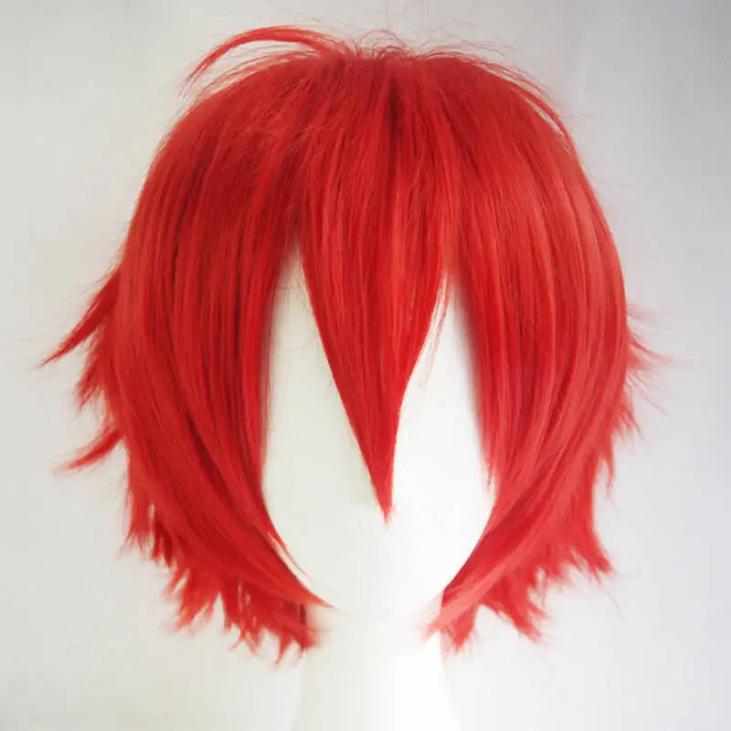 Short layered cosplay wig shown on a mannequin