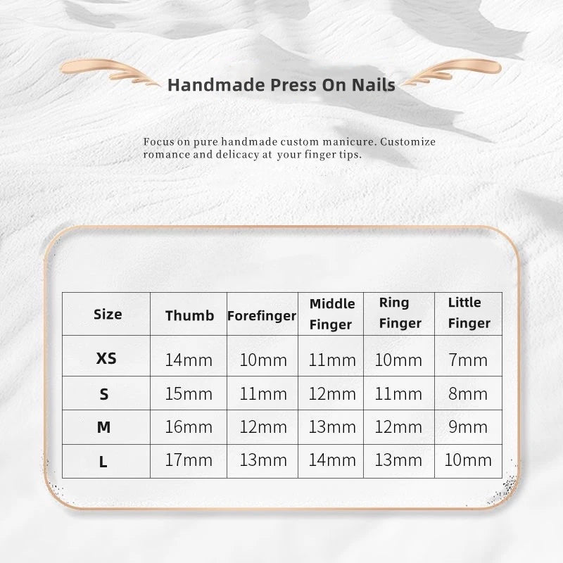 Handmade press-on nail size chart