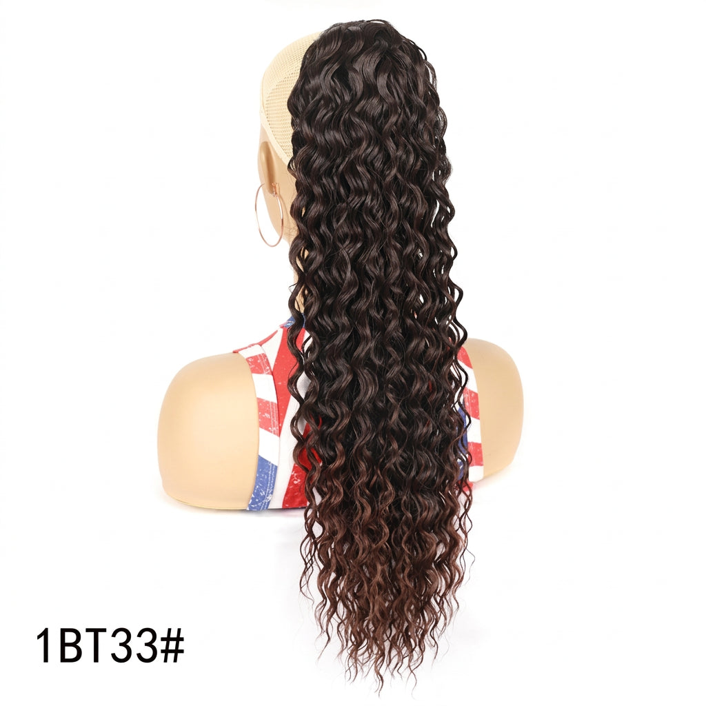 Deep Wave Clip-In Curly Ponytail Extension – Heat-Resistant Synthetic Hairpiece in 16, 22, or 30 Inches (8 Colors)