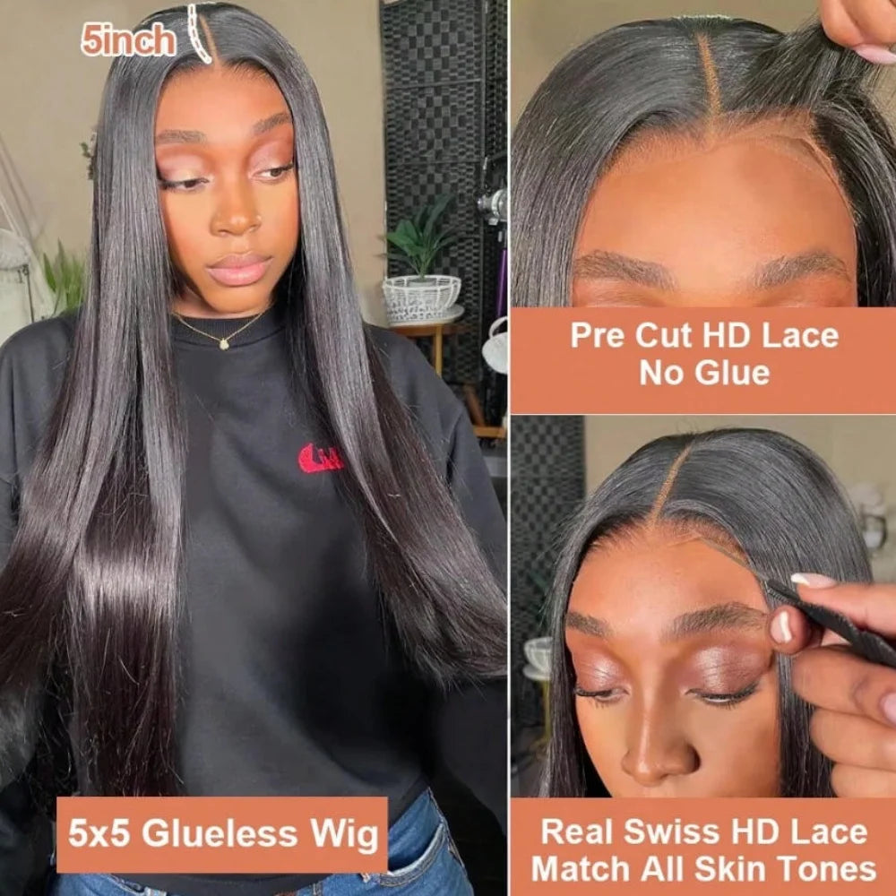 Inches to the Floor: Bone Straight Brazilian Remy Blend Wig -16 to 42"- Transparent Swiss HD Lace
