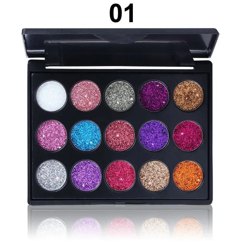 15-Color Glitter Eyeshadow Palette