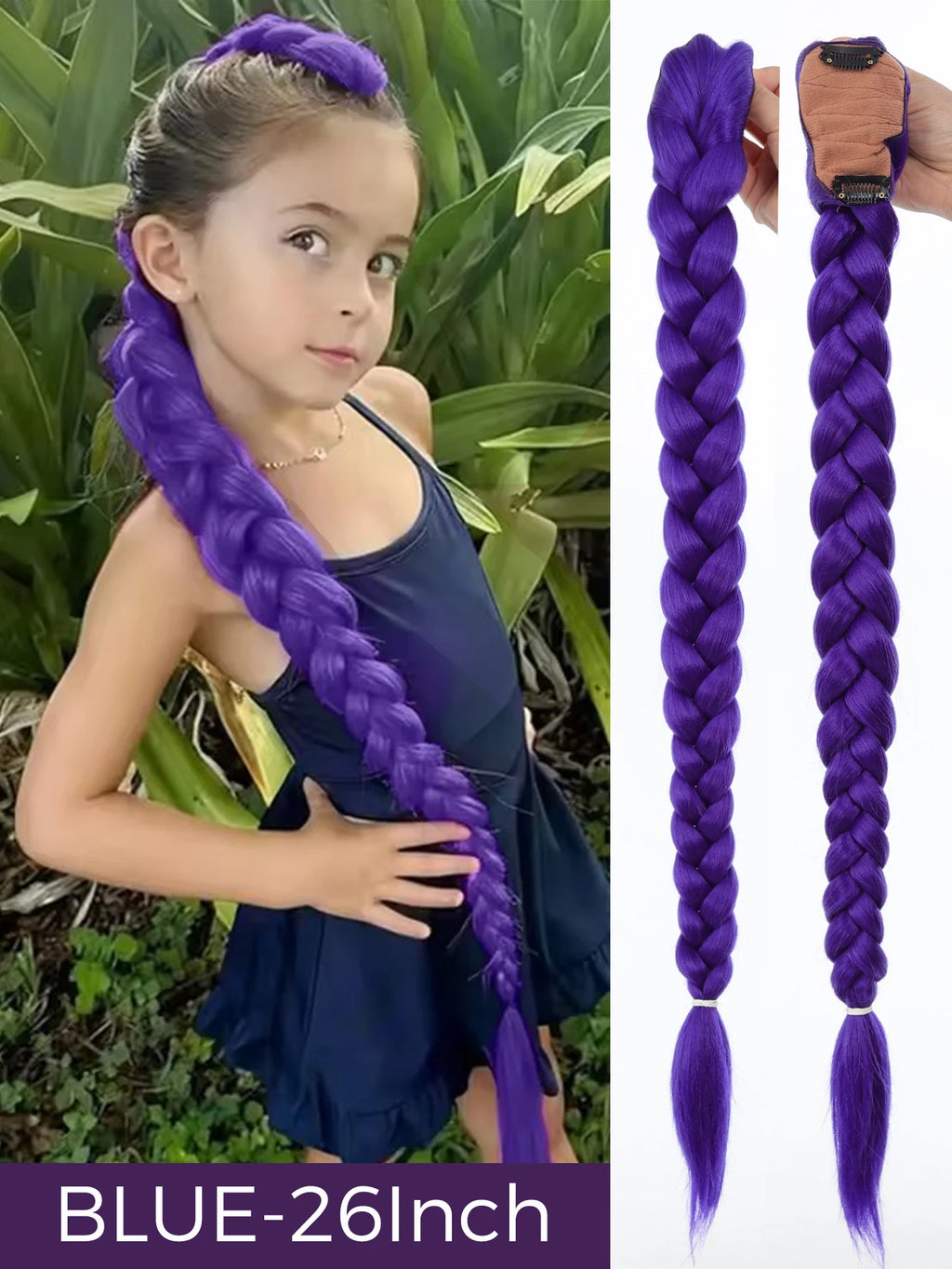 32-Inch Purple Braided Ponytail with Tinsel