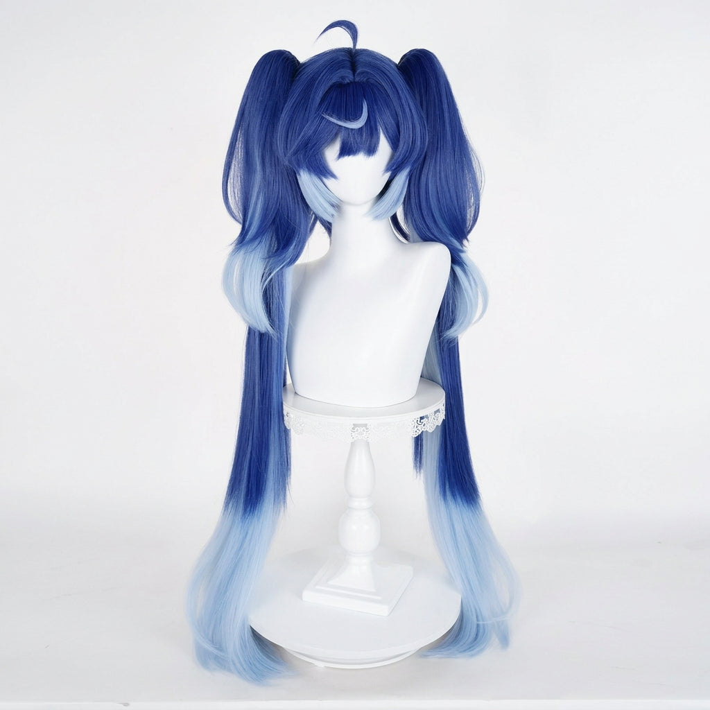 Luno Cosplay Wig 100cm Long Ponytails Blue Gradient Heat-Resistant Synthetic Hair