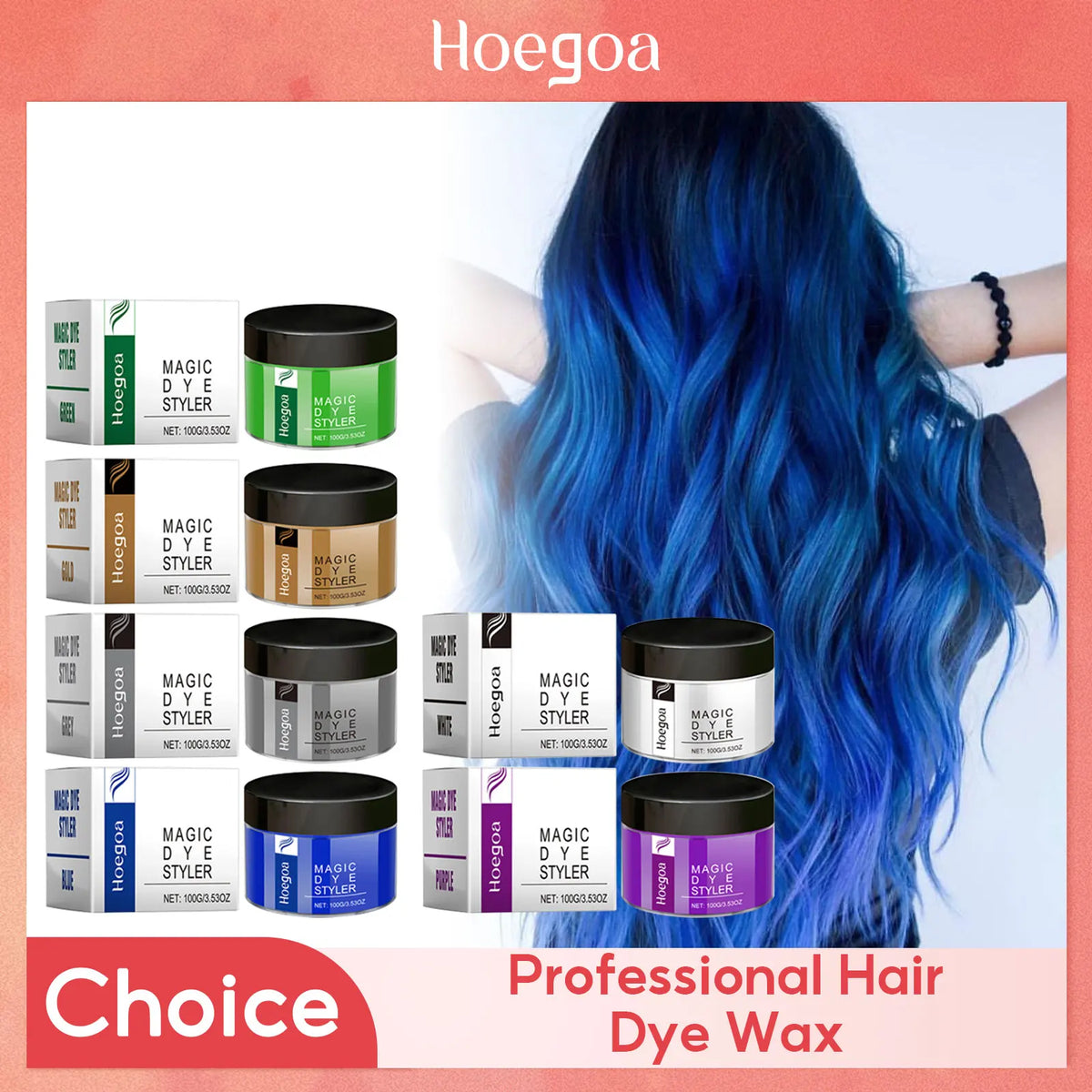 Hair color wax jars with color and hairstyle examples
