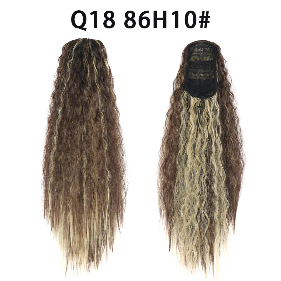 22 Inch Drawstring Ponytail Extension Soft Curly Wave 32 Colors